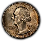 1949-D 25c Silver Washington Quarter - Speckled Neon Toning - BU - SKU-Z6458