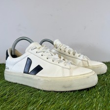 Veja Trainers Size 4 Women's White Leather Campo Lace Up Walking Comfort Shoes