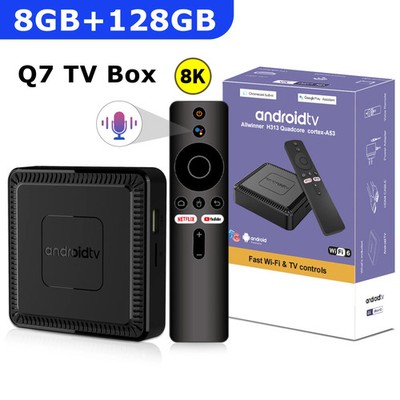 Q7  Android 14 TV Box 8+128 GB  Wifi 6 Bluetooth 5.0 4K Sprachfernbedienung 