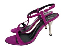Giuseppe Zanotti fuchsia suede ankle strap heels with a metallic shoes 10 40