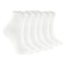 Ruffle Socks Women,Cotton Soft Frilly Socks for Women Girl 6 Pairs White