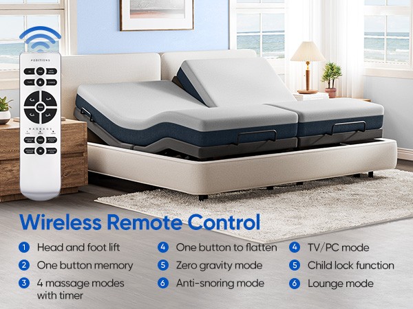 Adjustable Bed Frame Base Electric Stress Massage Remote Control