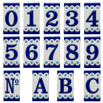 Desora Blue Ceramic House Number Tile Plaque & Frame   5.5cm x 11cm (2.17'' x 4.3