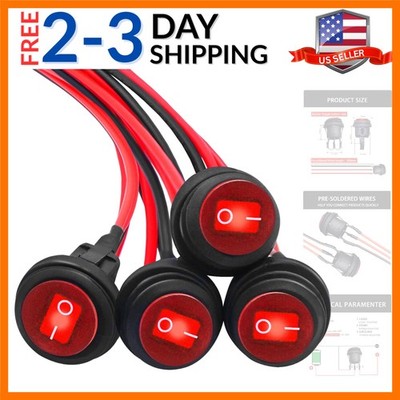 4PCS Waterproof Rocker Switch 12V Round Toggle Switch SPST 3 Pin ON Off Red L...
