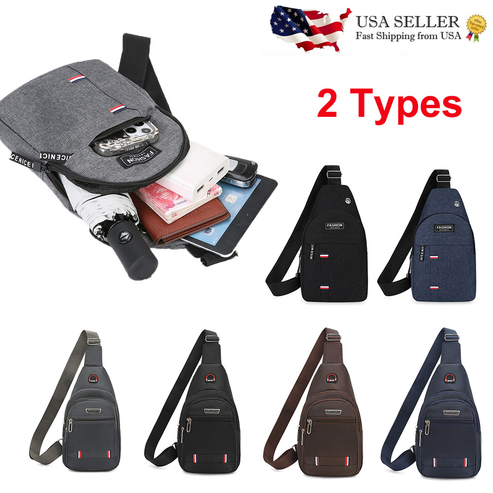 Men's Canvas Sling Crossbody Bag Chest Shoulder Messenger Backpack USB Port New