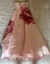 Windsor Strapless Blush Pink Satin Floral A-Line Formal Prom Wedding Dress Size1