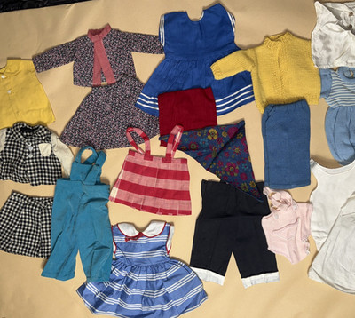 Vintage Porcelain Baby Doll Clothes Lot Dresses Overalls Sweater Pants 18 Pcs