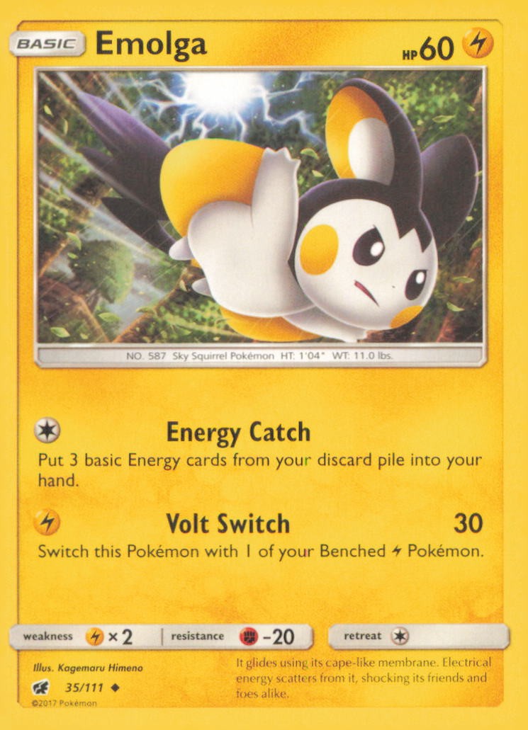 EMOLGA 35/111 UNCOMMON CRIMSON INVASION POKEMON MODERATELY PLAYED