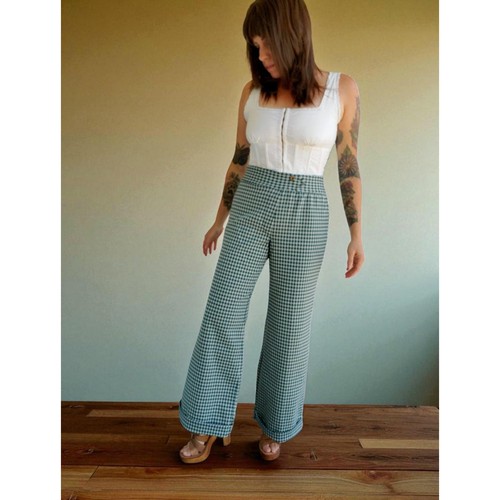 ¡Pantalones con fondo Gingham Bell vintage años 70! ¡Increíble ajuste cómodo! - Imagen 2 de 10