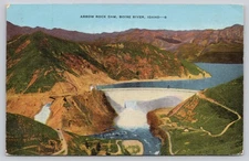 Vintage Linen Postcard Arrow Rock Dam Boise River Idaho Scenic View