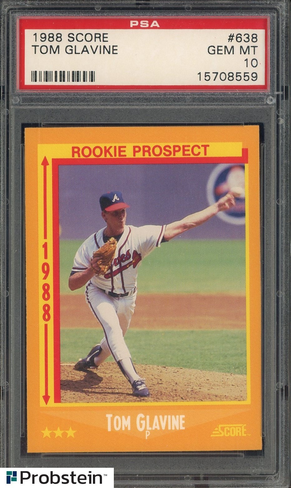 1988 Score #638 Tom Glavine Atlanta Braves RC Rookie HOF PSA 10 GEM MINT