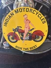 VINTAGE PORCELAIN INDIAN MOTORCYCLES DEALER SIGN CHIEF SCOUT “4” Harley Triumph