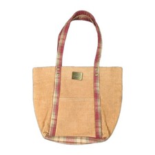 Longaberger Homestead Purse Retired Red Beige Corduroy Plaid Canvas Tote Bag