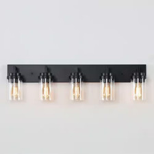 36 In. 5-Light Black Vanity Light with Clear Glass Shade