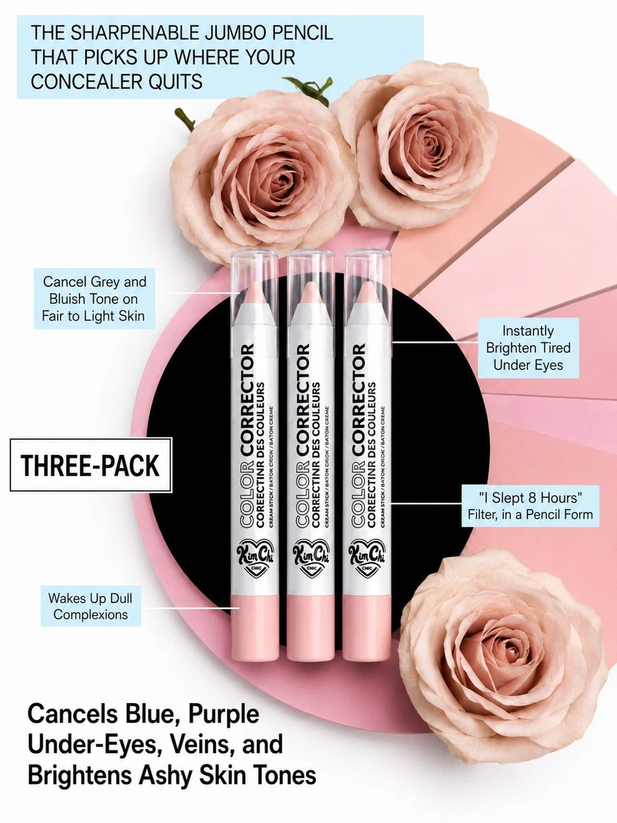 KimChi Chic Beauty CCR-01 Pink Color Corrector Cream Stick 3-Pack NEW Sealed 4 g