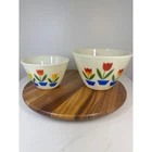 Vintage Fire King Tulip Bowls, Set of 2, Oven Ware, Milk Glass, Mixing Bowls