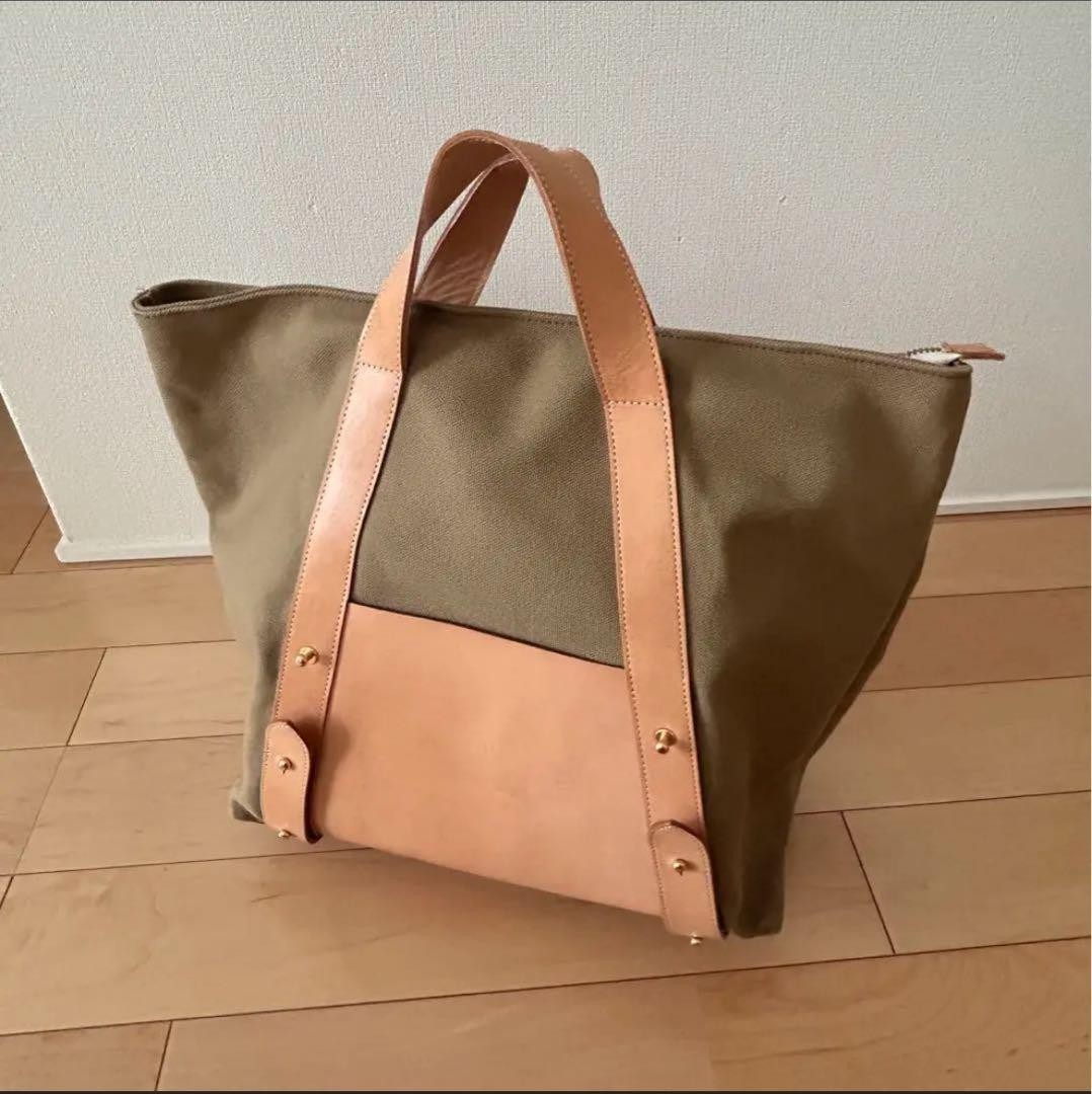 Hiro Leather Canvas Tote Backpack Khaki Beige Unisex Durable Vintage Bag image 5