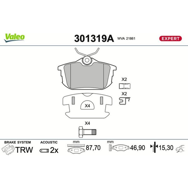 Valeo 301319A Bremsbelagsatz FüR Mitsubishi Volvo Smart Proton Colt Carisma CZC-image