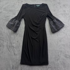 Lauren Ralph Lauren Black Bell Sleeve Sheath Dress Floral Jacquard Accents 2