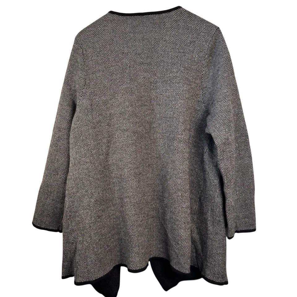 Cárdigan Suéter Talbots Pura Lana Merino Talla 1X Gris Espiga Tejido Bolsillos Foto 2 de 4