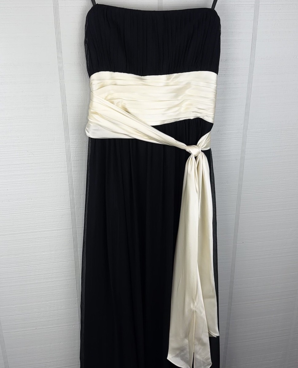 bcbg black and white long dress BCBG MAXAZRIA Black Silk Chiffon Maxi Formal Strapless Y2K Dress White Satin Tie