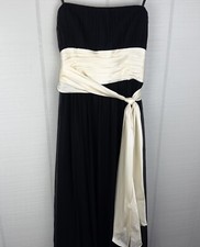 BCBG MAXAZRIA Black Silk Chiffon Maxi Formal Strapless Y2K Dress White Satin Tie