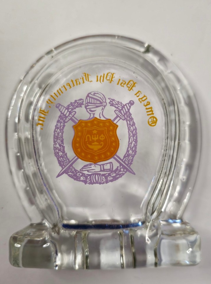 Vintage Omega Psi Phi Fraternity Glass Lucky Horseshoe Ashtray
