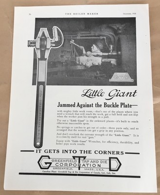 Greenfield Tap & Die 1923 Vintage Print Ad 20s Illustration Factory Little Giant