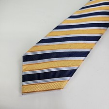 JZ Richards Neck Tie Blue Yellow Striped Micro Check 100% Silk Made In USA