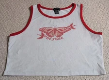 Justify Womens Large White & Red Polyester Blend Sleeveless Graphic Shirt 24
