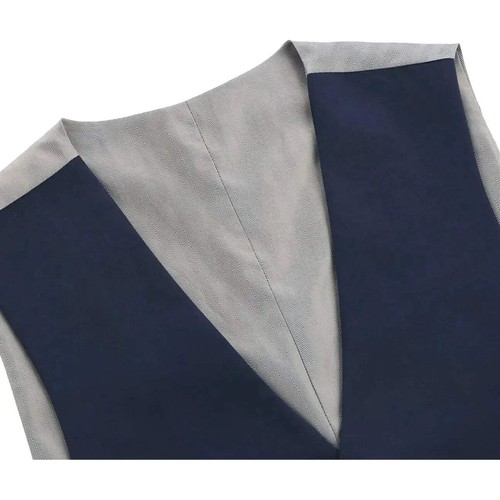 Chaleco Traje Renoir Para Hombre Cuello en V Correa Ajustable 5 Botones 2 Bolsillos 201-19 Azul Marino - Imagen 3 de 16
