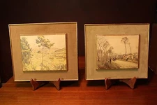 2 MCM mid century modern Wall Hangings Nature and street scene framed raised
