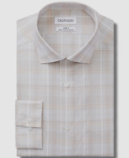80 Calvin Klein Men's Gray Slim-Fit Non-Iron Stretch Dress Shirt 16.5 32/33