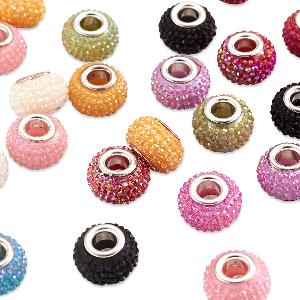 100x Opaque Resin European Large Hole Rondelle Beads Double Cores Loose 14x9.5mm - Image 2 of 4