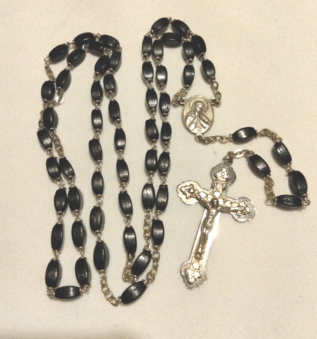 Vintage Ebony Wood Bead Rosary ROMA ITALY Markings Excellent | eBay