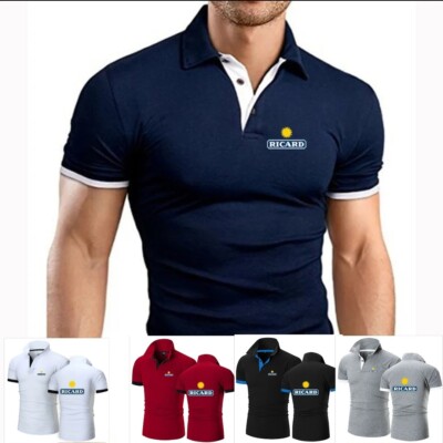 Ricard Polo T-Shirt Reproduktion 1980er Kurzarm Knopfleiste Hemd Apero Marseille
