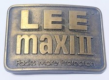Brass Belt Buckle Vintage Lee Maxi II Rocks More Protection 3"x2" Mens Accessory