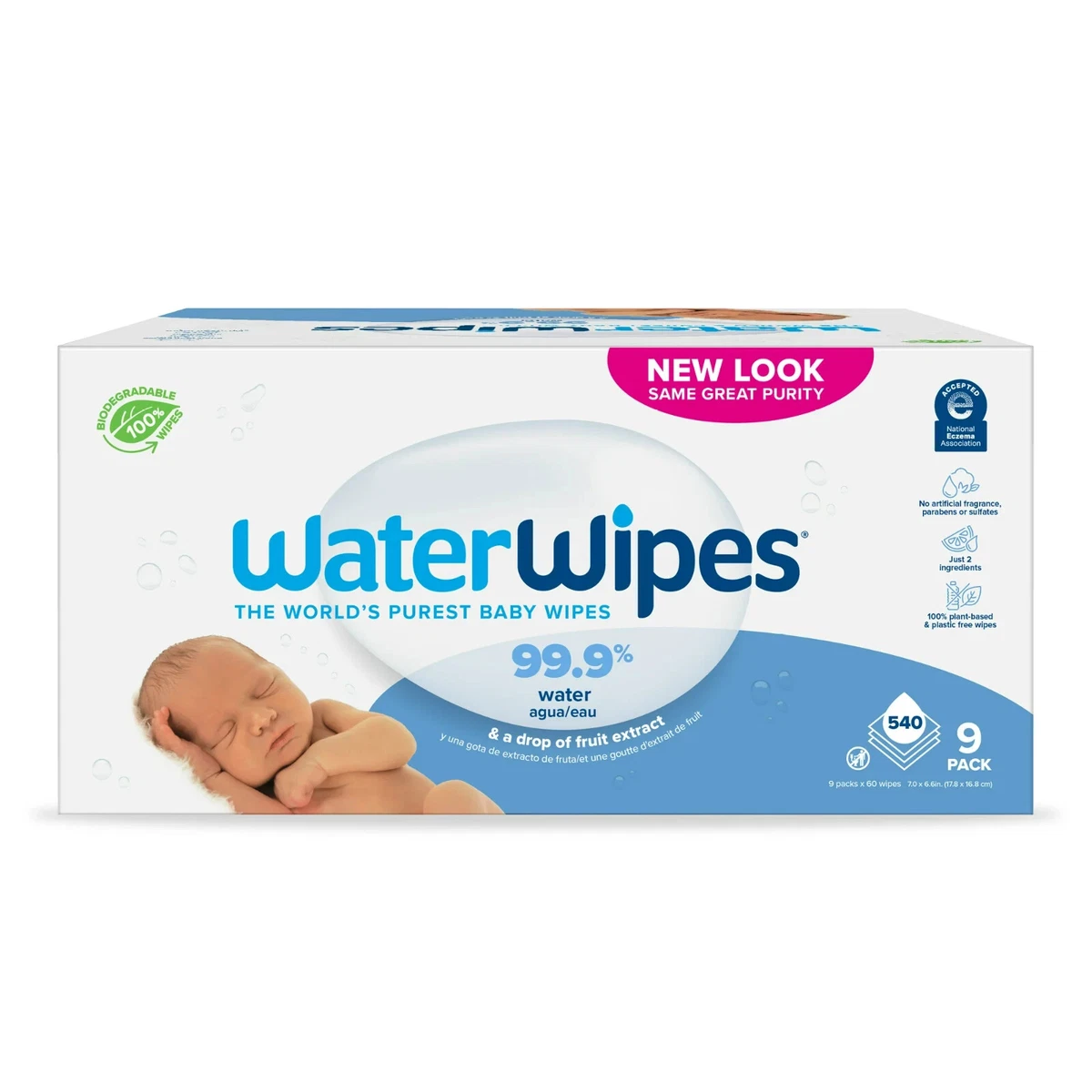 WaterWipes BIO Baby Wipes - Toallitas húmedas biodegradables para bebés, 60  uds.