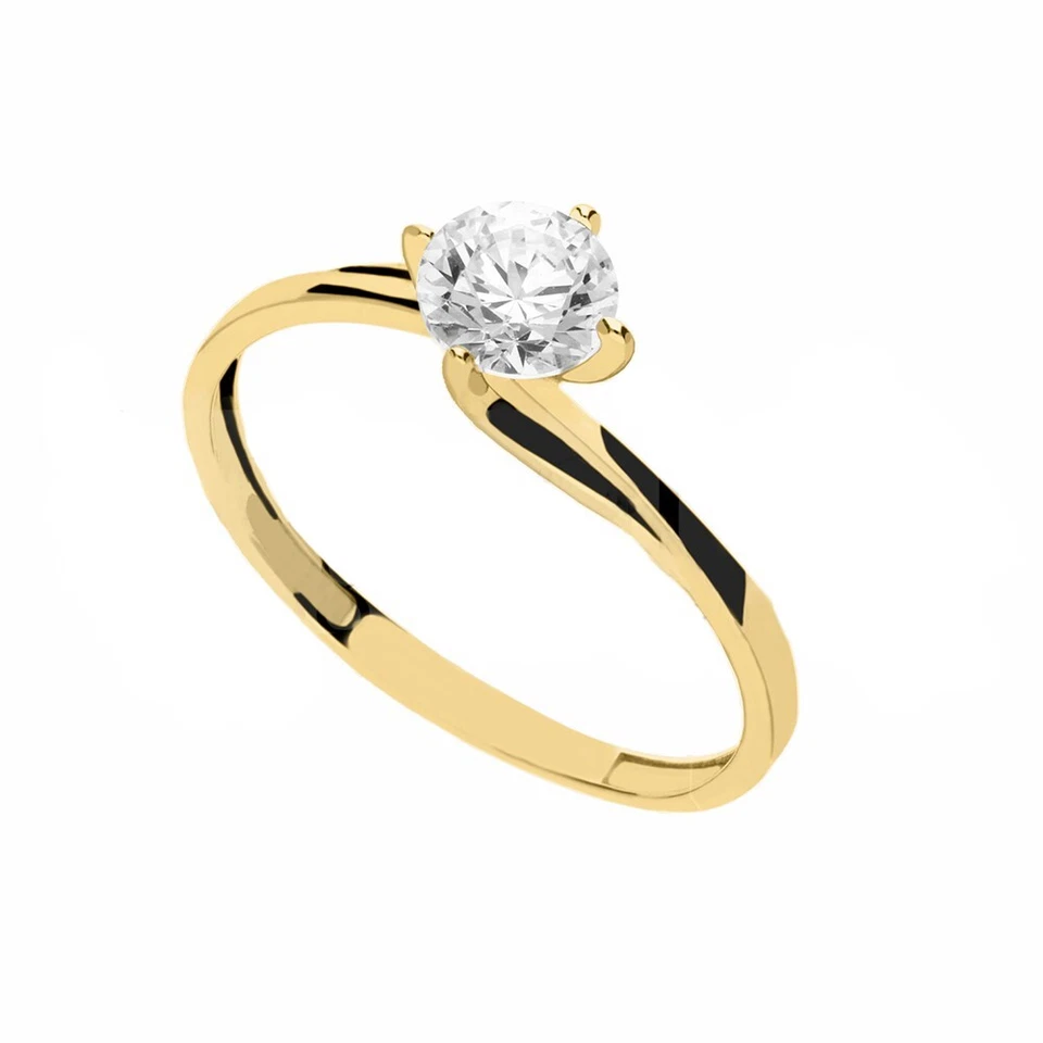 Bague Solitaire En Or Jaune 18 Carats Avec Zircons Blancs Pour Femme - Photo 1/1