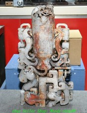 Old Han Dynasty Natural Hetian Jade Carve Dragon Beast Horse People Bottle Vase