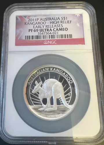 2011-P Australia Silver $1 Kangaroo High Relief NGC PF 69  Ultra Cameo 1Oz