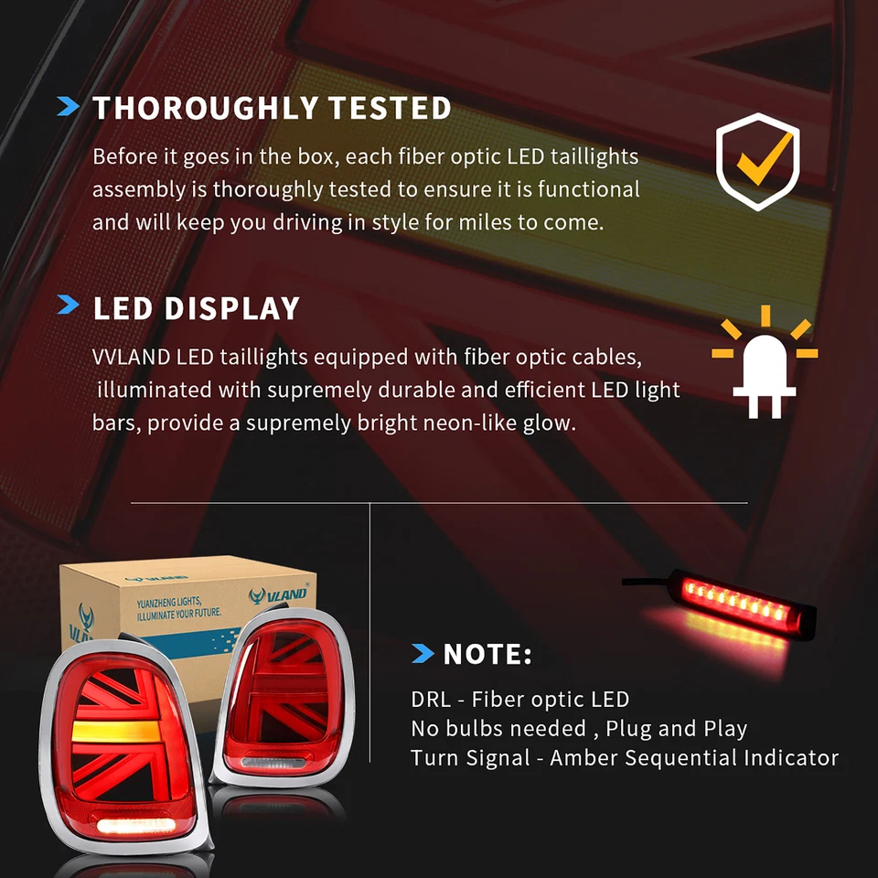 Fanali posteriori VLAND LED per Mini Cooper 2014-22 (Mini Hatch) F55 F56 F57 Union Jack - Immagine 3 di 4