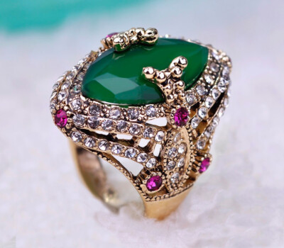 Green Mosque turkish ottoman sultan jewelry women ring moroccan islamic Wedding