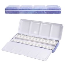 Empty Watercolor Palette, Metal Watercolor Tin with 26pcs Half Pans, Blue