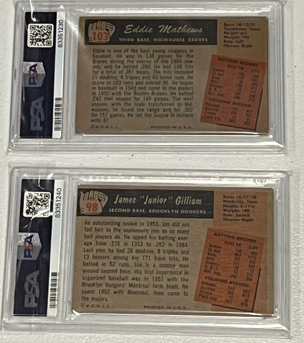 1955 Bowman lot 30 diff #74-104 w Podres PSA 3 Gilliam 98 & PSA 4 Ed Mathews 103 - Picture 3 of 20