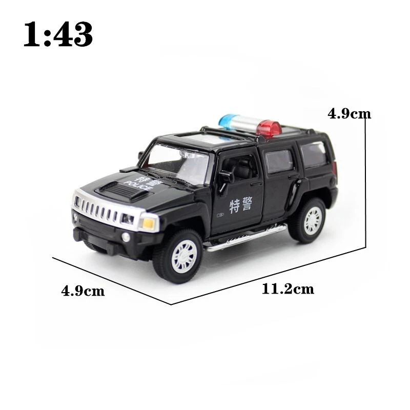 1:43 Diecast Hummer H3 Police SUV Metal Car Model Toy Pull Back Door Open Gift - Image 3 of 4