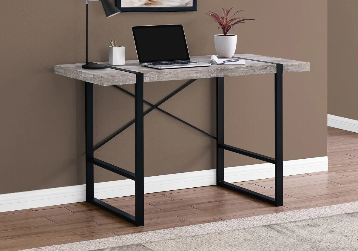 Monarch Specialties I 7315 48 in. Taupe Reclaimed Wood Black Metal Computer De