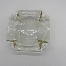 Vintage Large Heavy Square  Clear GLASS ASHTRAY  Tobacco Cigar Cigarette 8”x8”.