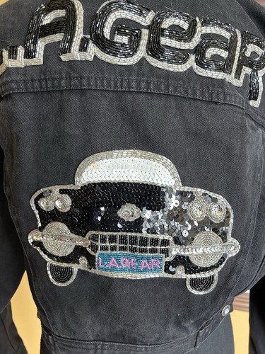 Vintage LA Gear Sequins Cropped Denim Jacket Black Medium - Picture 6 of 13
