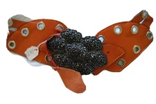 VITANUOVA Firenze Italy Orange Leather Pewter Buckle Crystals WIDE Leather Belt